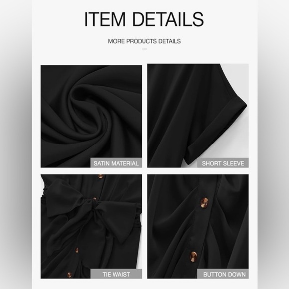 NEW / BTFBM (Amazon), Satin Ruched Shirt Dress, 2XL (Fits Smaller), Black - Picture 4 of 12